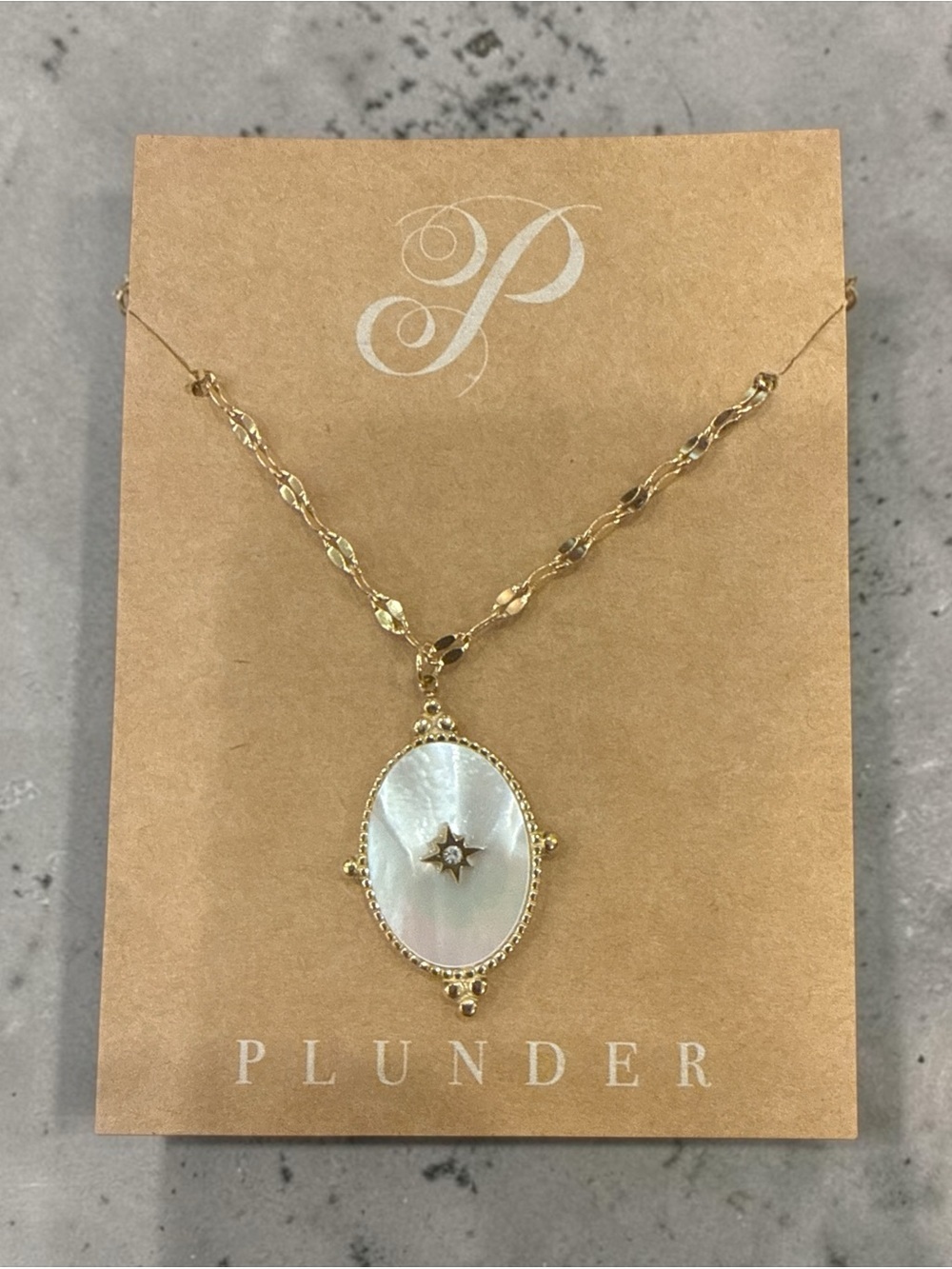 Plunder Gold Tone Mother-of-Pearl Oval Star Pendant Necklace - Gold & White